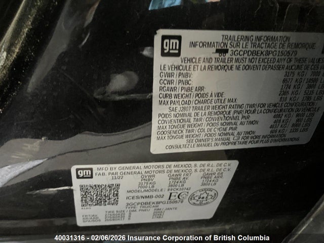 3GCPDBEK8PG150579 Chevrolet Silverado K1500 Custom