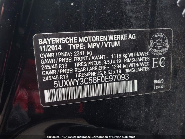 5UXWY3C58F0E97093 BMW X3