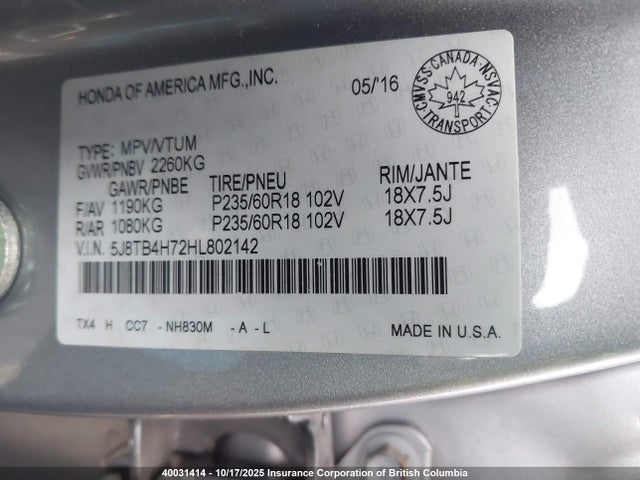 5J8TB4H72HL802142 Acura j35z2