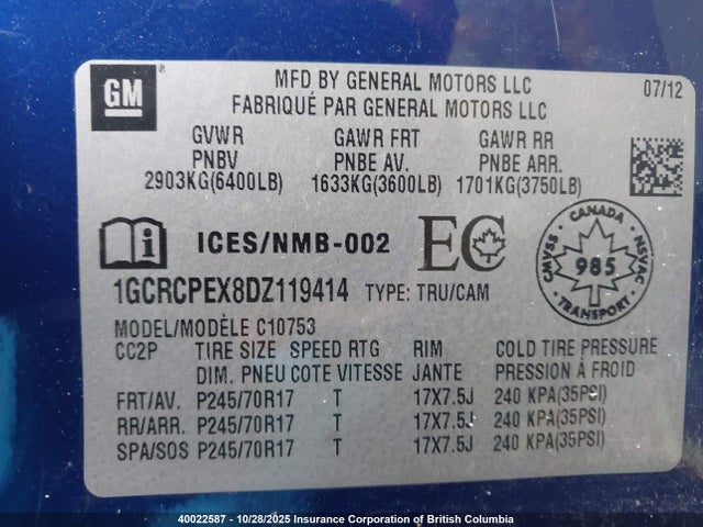 2013 Chevrolet Silverado C1500 მანქანა იყიდება აუქციონზე, vin: 1GCRCPEX8DZ119414, აუქციონის ნომერი: 40022587