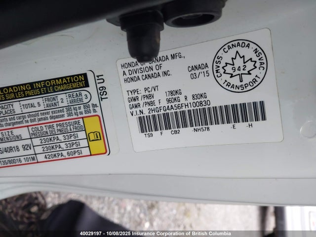 40029197 :رقم المزاد ، 2HGFG4A56FH100830 vin ، 2015 Honda Civic Si Si مزاد بيع