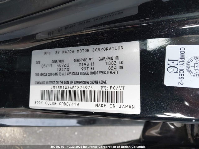 Aukcja sprzedaży 2015 Mazda 3 Grand Touring, vin: JM1BM1W34F1275975, numer aukcji: 40030746