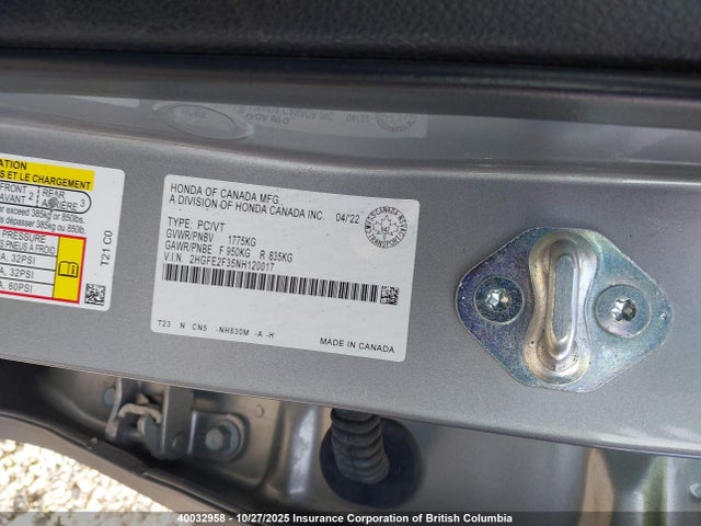 Aukcja sprzedaży 2022 Honda Civic Ex, vin: 2HGFE2F35NH120017, numer aukcji: 40032958