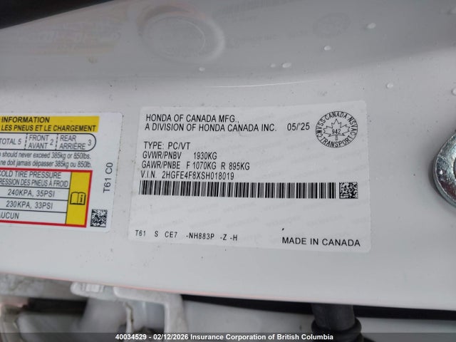 Honda Civic 2025 2HGFE4F8XSH018019 Image 9