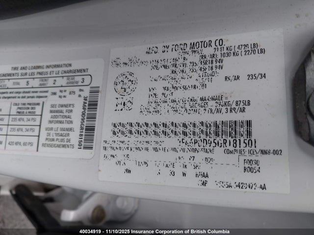 Продаж на аукціоні авто 2016 Ford Fusion Titanium, vin: 3FA6P0D95GR181501, номер лоту: 40034919