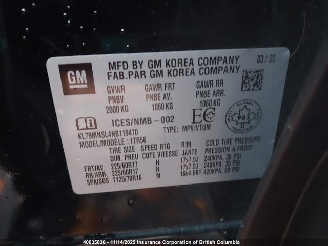 40035830 :رقم المزاد ، KL79MNSL4NB119470 vin ، 2022 Chevrolet Trailblazer Ls مزاد بيع