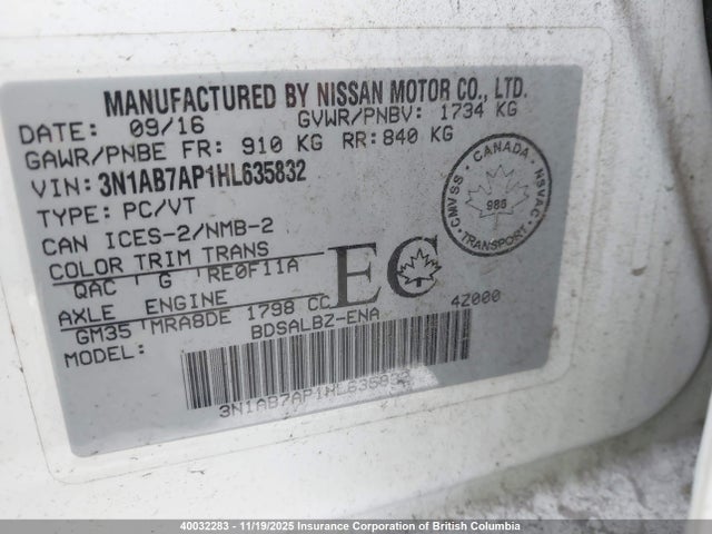 40032283 :رقم المزاد ، 3N1AB7AP1HL635832 vin ، 2017 Nissan Sentra S/sv/sr/sl مزاد بيع