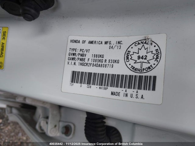 Продаж на аукціоні авто 2013 Honda Accord Exl, vin: 1HGCR2F84DA808719, номер лоту: 40035442