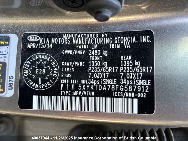 KIA Sorento Lx V6 2015 5XYKTDA78FG587912 Image 27