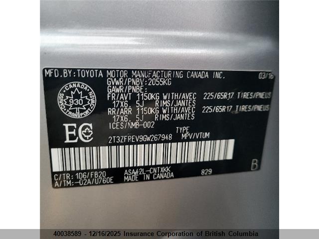 Toyota 2ar-fe 2016 2T3ZFREV9GW267948 Image 8