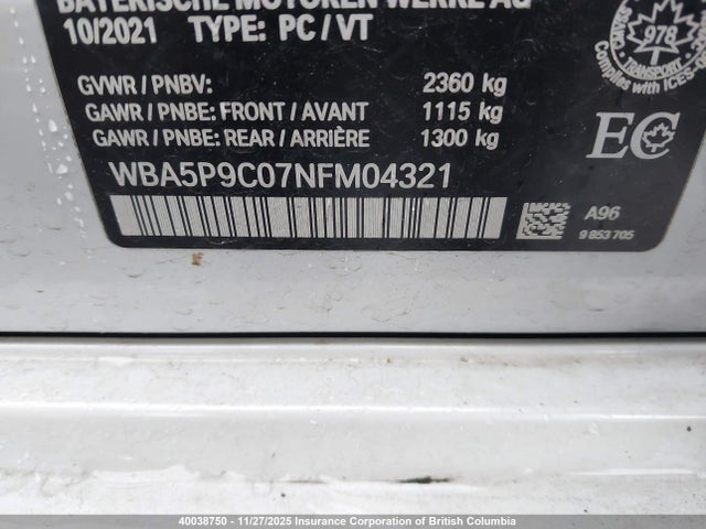 2022 Bmw 330e მანქანა იყიდება აუქციონზე, vin: WBA5P9C07NFM04321, აუქციონის ნომერი: 40038750