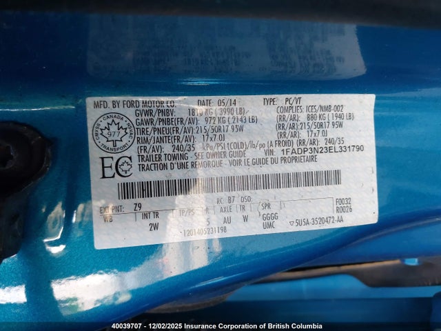 1FADP3N23EL331790 Ford Focus Titanium