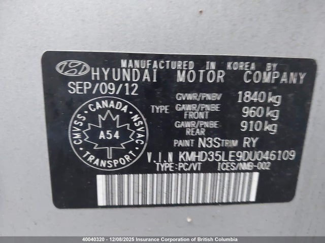 40040320 :رقم المزاد ، KMHD35LE9DU046109 vin ، 2013 Hyundai Elantra Gt مزاد بيع