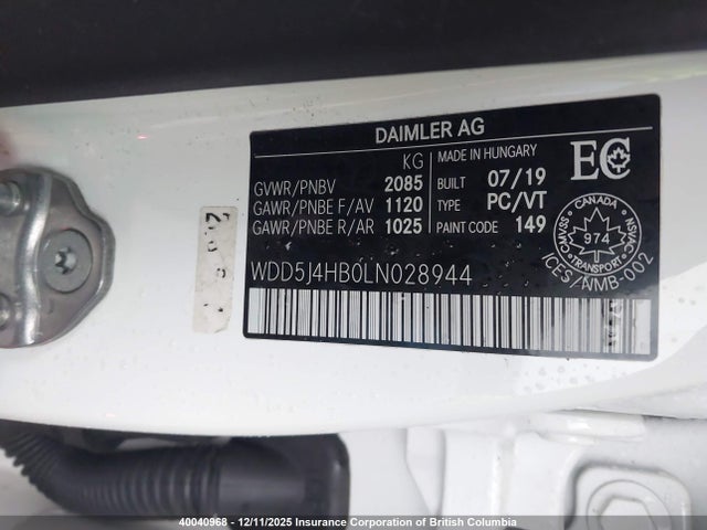 Aukcja sprzedaży 2020 Mercedes-benz Cla 250 4matic, vin: WDD5J4HB0LN028944, numer aukcji: 40040968