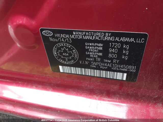 Aukcja sprzedaży 2013 Hyundai Elantra Gls/limited, vin: 5NPDH4AE1DH450891, numer aukcji: 40037734