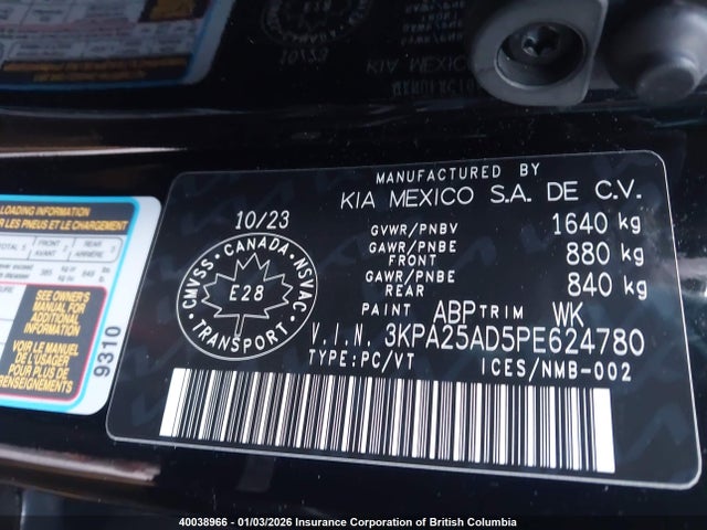 3KPA25AD5PE624780 KIA RIO S