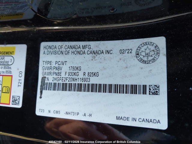 2HGFE2F20NH116903 Honda Civic