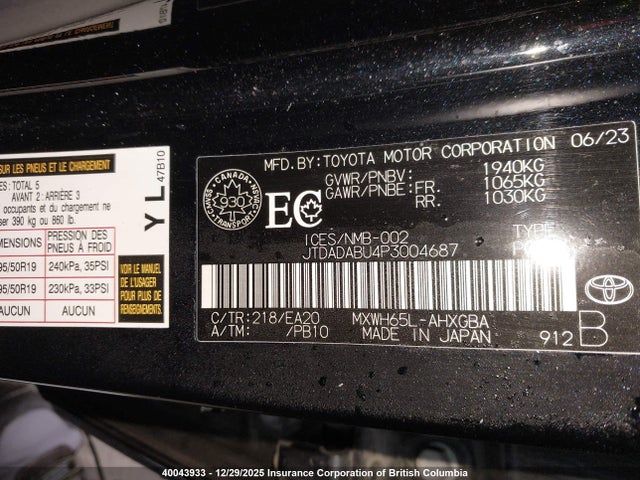 JTDADABU4P3004687 Toyota Prius