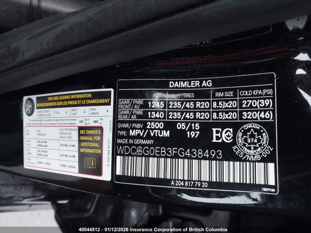 WDCGG0EB3FG438493 Mercedes-Benz Glk 250 Bluetec