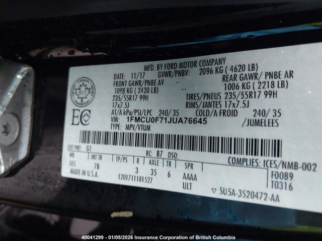 Ford ESCAPE S 2018 1FMCU0F71JUA76645 Image 9