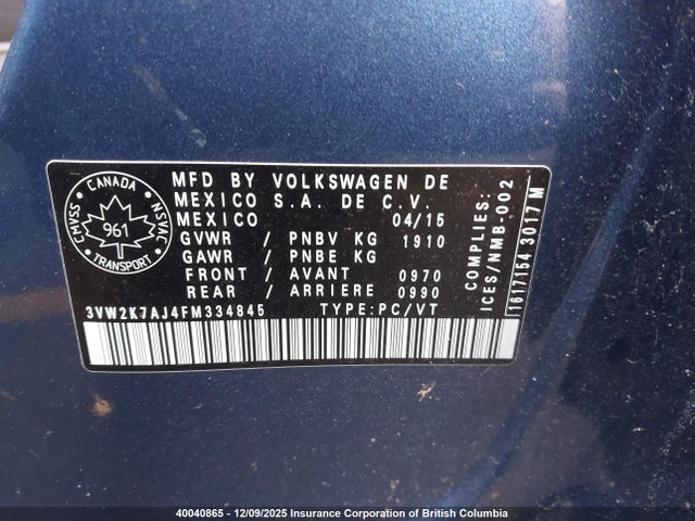 Volkswagen JETTA S 2015 3VW2K7AJ4FM334845 Image 9
