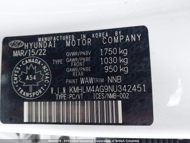 Aukcja sprzedaży 2022 Hyundai Elantra Sel, vin: KMHLM4AG9NU342451, numer aukcji: 40044815