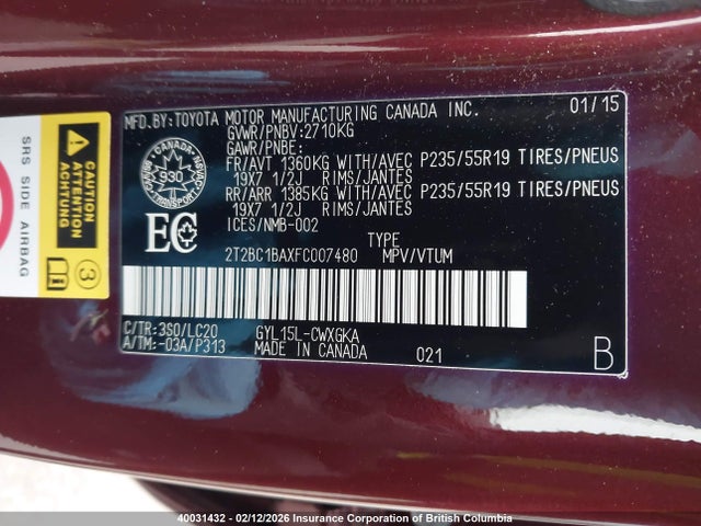 2T2BC1BAXFC007480 Lexus RX 450H