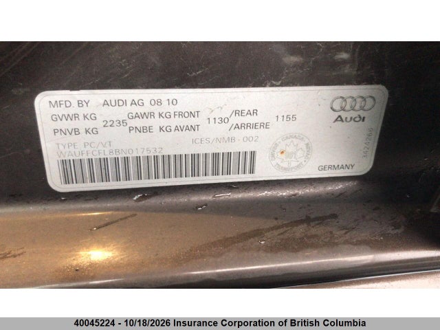 Продаж на аукціоні авто 2011 Audi A4, vin: WAUFFCFL8BN017532, номер лоту: 40045224