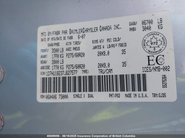 Aukcja sprzedaży 2007 Dodge Ram 1500 St/slt, vin: 1D7HU18237J627577, numer aukcji: 40009056