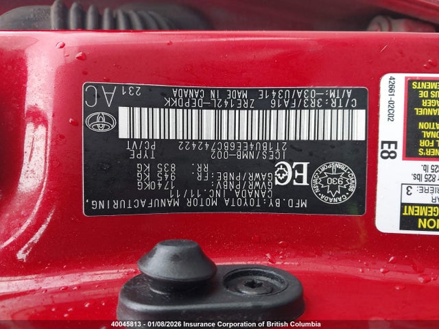 40045813 :رقم المزاد ، 2T1BU4EE6BC742422 vin ، 2011 Toyota Corolla S/le مزاد بيع