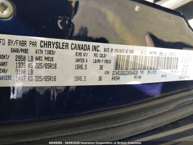 2013 Dodge Grand Caravan Se მანქანა იყიდება აუქციონზე, vin: 2C4RDGBG2DR504639, აუქციონის ნომერი: 40045956