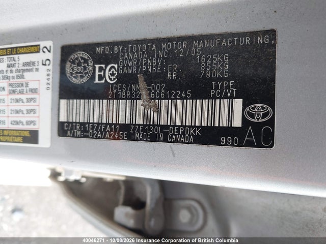 Aukcja sprzedaży 2006 Toyota Corolla Ce/le/s, vin: 2T1BR32EX6C612245, numer aukcji: 40046271
