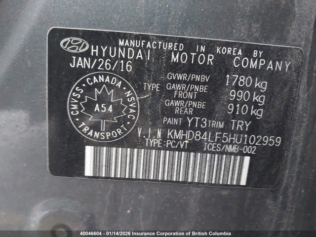 40046604 :رقم المزاد ، KMHD84LF5HU102959 vin ، 2017 Hyundai Elantra Se/value/limited مزاد بيع