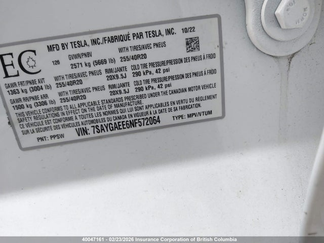 7SAYGAEE6NF572064 Tesla Model Y