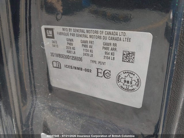 2013 Chevrolet Impala Lt მანქანა იყიდება აუქციონზე, vin: 2G1WB5E39D1256936, აუქციონის ნომერი: 40047545