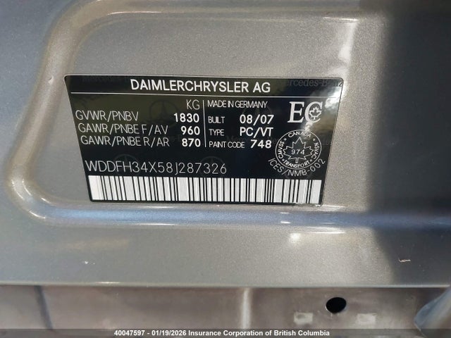 Aukcja sprzedaży 2008 Mercedes-benz B200, vin: WDDFH34X58J287326, numer aukcji: 40047597