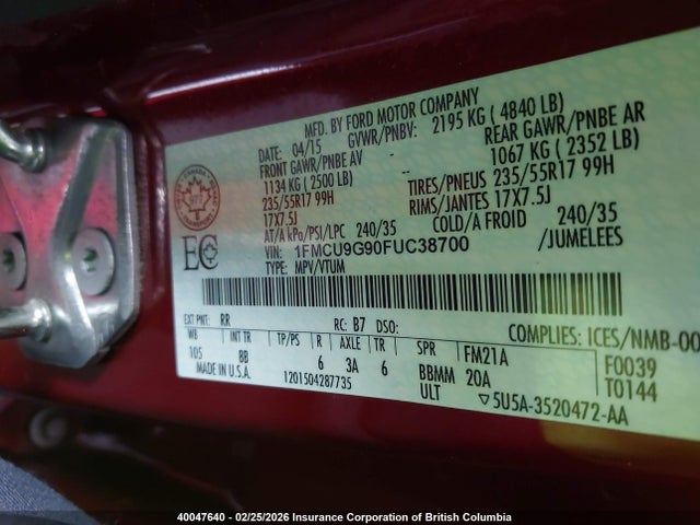 1FMCU9G90FUC38700 Ford ESCAPE SE
