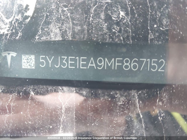 5YJ3E1EA9MF867152 Tesla Model 3 Standard Range/standard Range Plus