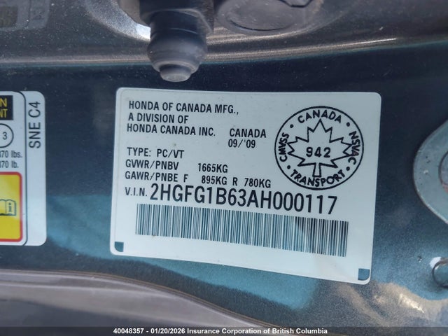 Продаж на аукціоні авто 2010 Honda Civic, vin: 2HGFG1B63AH000117, номер лоту: 40048357
