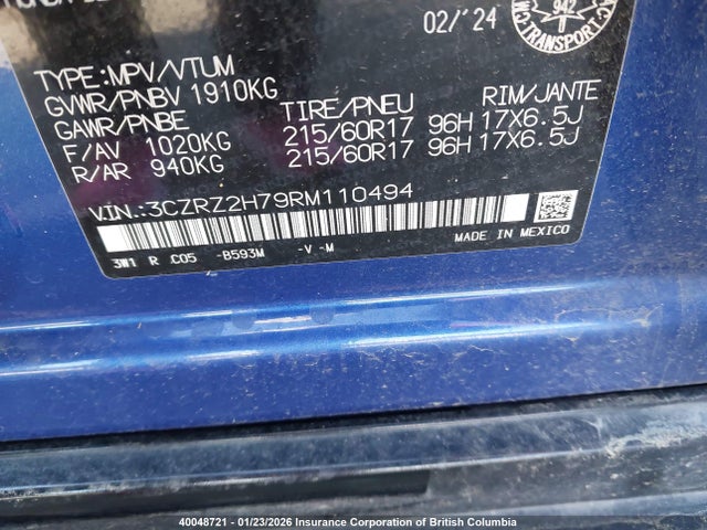 2024 Honda Hr-v მანქანა იყიდება აუქციონზე, vin: 3CZRZ2H79RM110494, აუქციონის ნომერი: 40048721