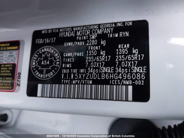 5XYZUDLB6HG496086 Hyundai SANTA FE SPORT
