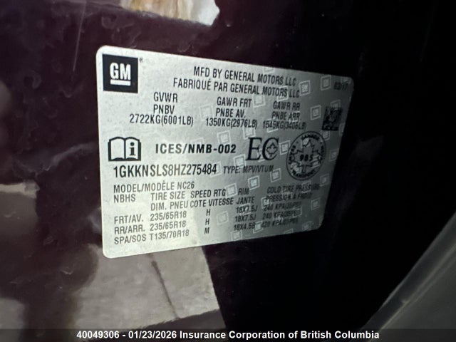 1GKKNSLS8HZ275484 GMC ACADIA SLE
