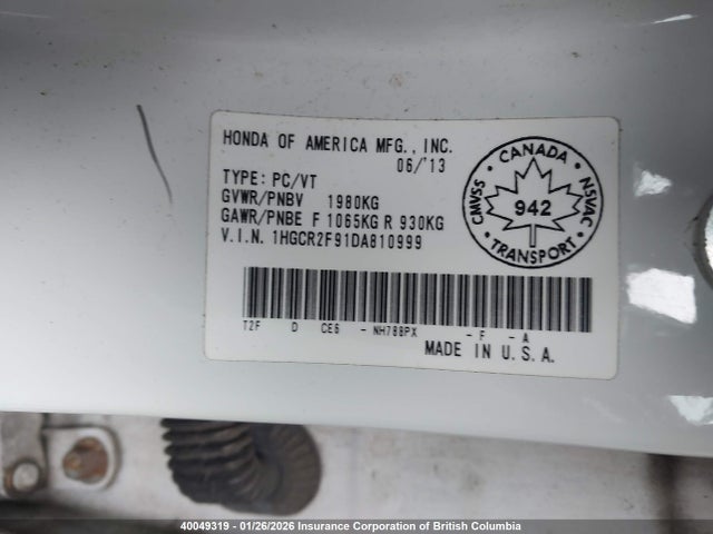 Aukcja sprzedaży 2013 Honda Accord Touring, vin: 1HGCR2F91DA810999, numer aukcji: 40049319