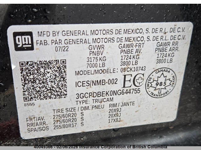 3GCPDBEK0NG644755 Chevrolet Silverado K1500 Custom