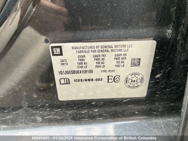 1G1JG6SB9E4108109 Chevrolet Sonic