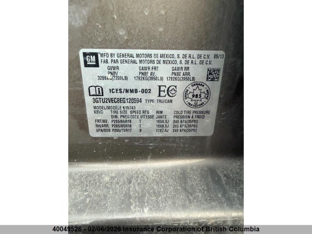 3GTU2VEC8EG120594 GMC Sierra K1500 Slt