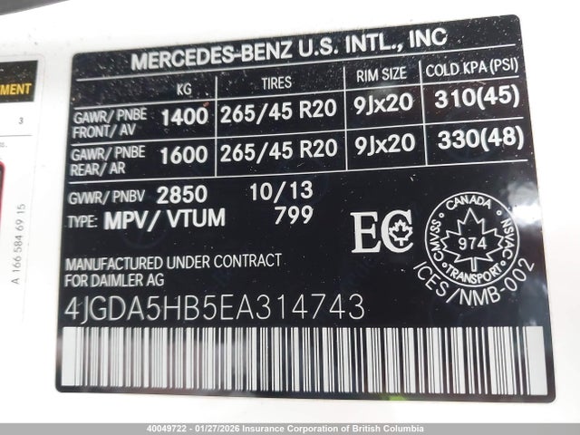 Mercedes-Benz Ml 350 4matic 2014 4JGDA5HB5EA314743 Image 9