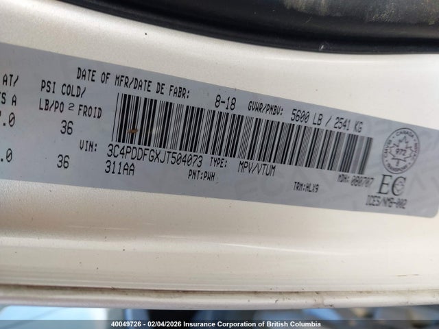 3C4PDDFGXJT504073 Dodge JOURNEY GT