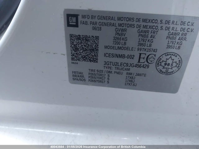 2018 Gmc Sierra K1500 მანქანა იყიდება აუქციონზე, vin: 3GTU2LEC9JG456429, აუქციონის ნომერი: 40043884