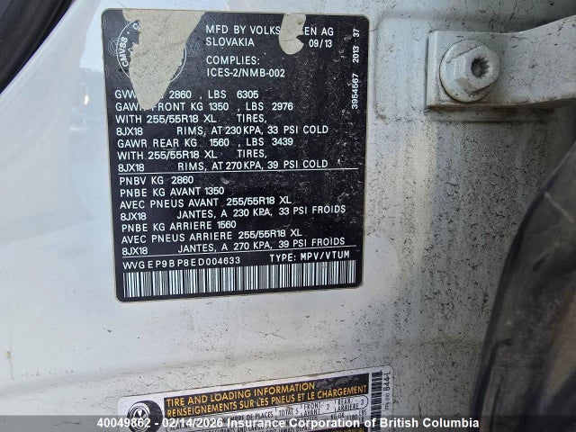 WVGEP9BP8ED004633 Volkswagen Touareg V6 Tdi